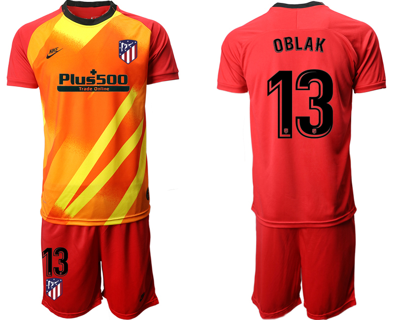 Men 2020-2021 club Atletico Madrid red goalkeeper #13 Soccer Jerseys